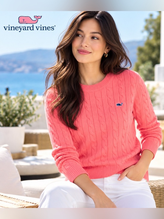 Vineyard Vines Sweaters - NWT Vineyard Vines Coral Pink Cable Crewneck Sweater.